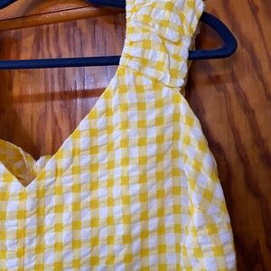 Old Navy Fit & Flare Summer Yellow Smocked Gingham Midi Dress Navy sz XL